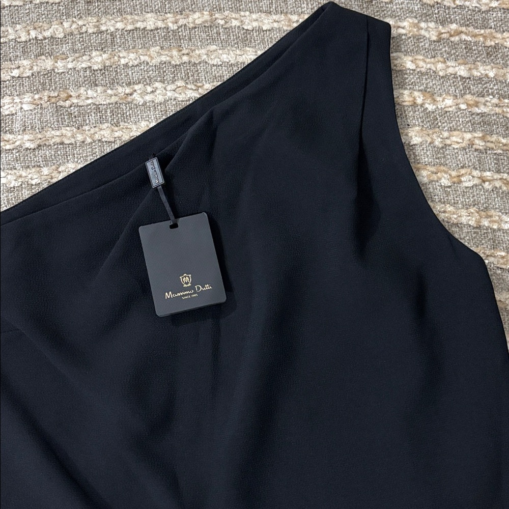 Massimo Dutti Black One Shoulder Shift Cocktail Special Occasion Dress Size 6 - Picture 5 of 13